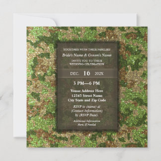 Elegant Modern Glitter Camouflage Military Wedding Einladung