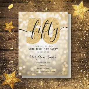 Elegant Modern Gold 50. Geburtstagsparty Einladung