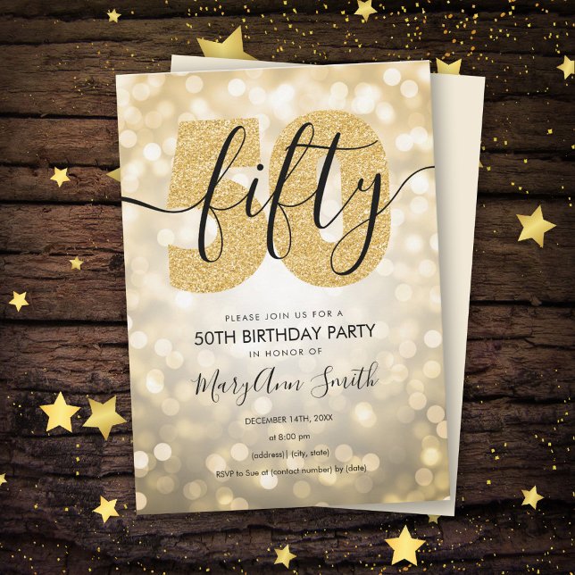 Elegant Modern Gold 50. Geburtstagsparty Einladung (Von Creator hochgeladen)