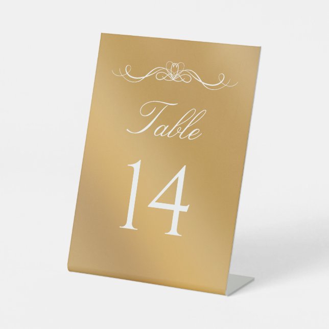 Elegant Modern Gold Gradient Wedding Table Number Sockelschild (Vorderseite)
