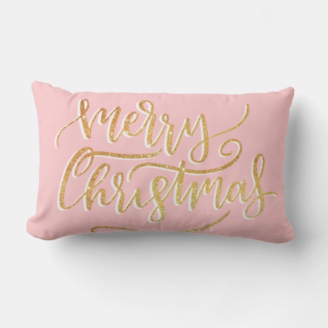 Elegant Modern Gold Pink Frohe Weihnachtsschrift Lendenkissen (Vorderseite)