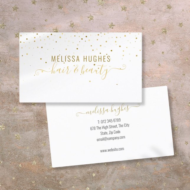 Elegant Modern Gold Stars Stilvolle Skripte Visitenkarte (Elegant Modern Gold Stars Stylish Script Business Card)