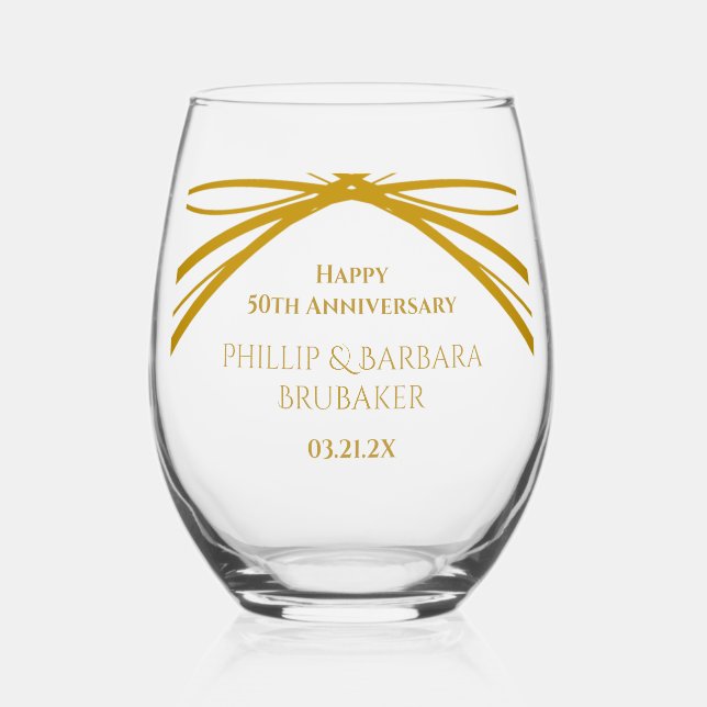 Elegant Modern Golden 50th Anniversary Keepake Weinglas Ohne Stiel (Vorderseite)