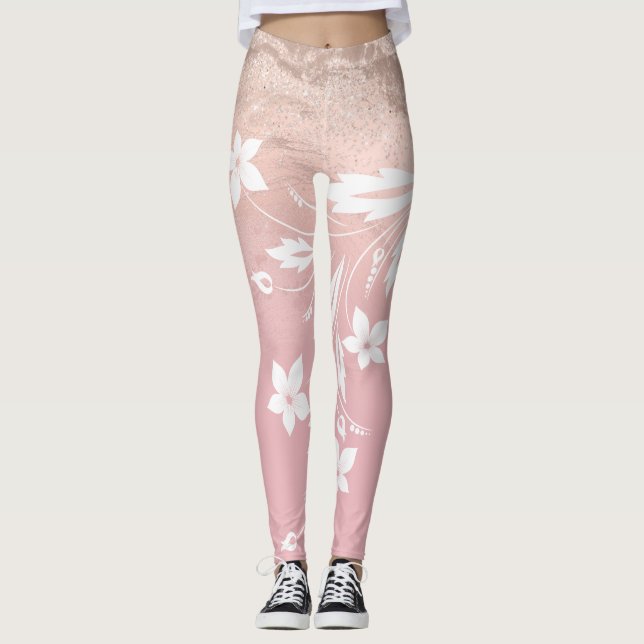 Elegant modern gradient rose gold glitter floral leggings (Vorderseite)