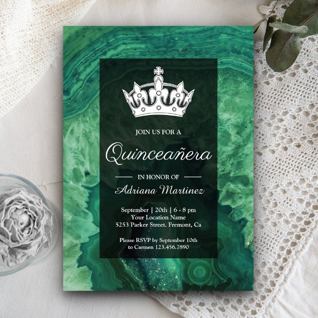 Elegant Modern Green Agate Quinceanera Einladung (Von Creator hochgeladen)