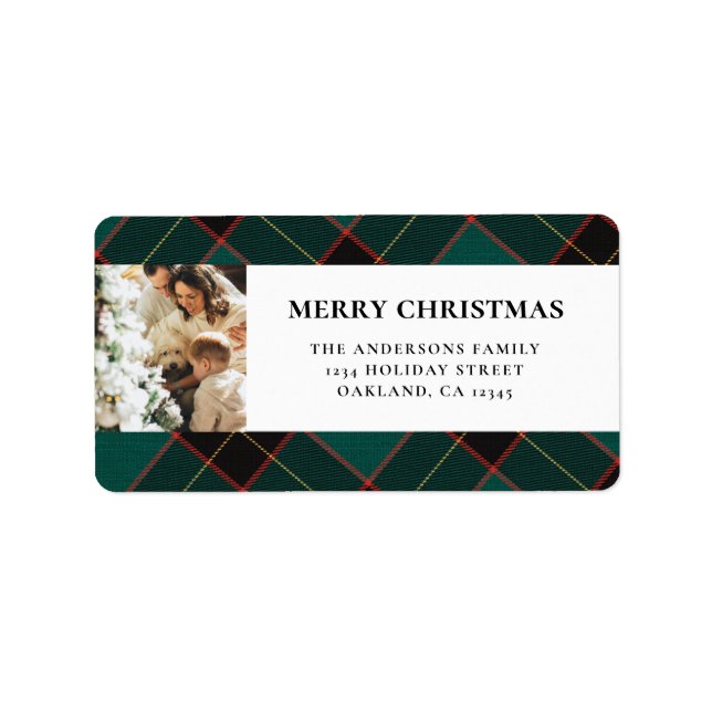 Elegant Modern Green Buffalo Karierte Weihnachten Adressaufkleber (Vorne)