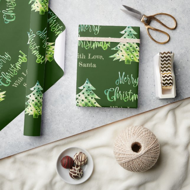 Elegant Modern Green Christmas Tree Chic Geschenkpapier (Kunsthandwerk)