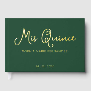 Elegant Modern Green Gold Quinceñera Gästebuch