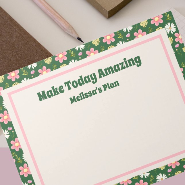 Elegant Modern Green Pink Floral Notizblock (Von Creator hochgeladen)