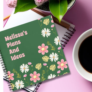 Elegant Modern Green Pink Floral Notizbuch