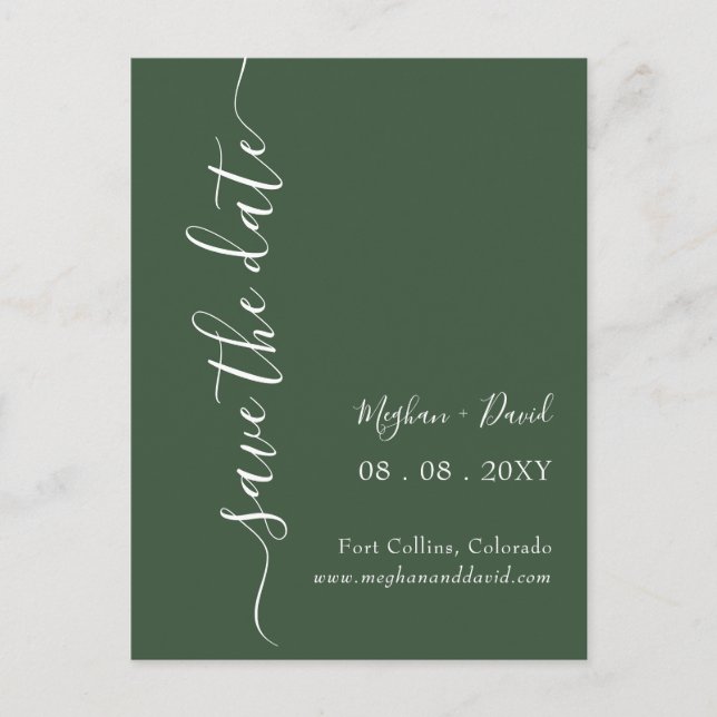 Elegant Modern Green Save the Date Ankündigungspostkarte (Vorderseite)