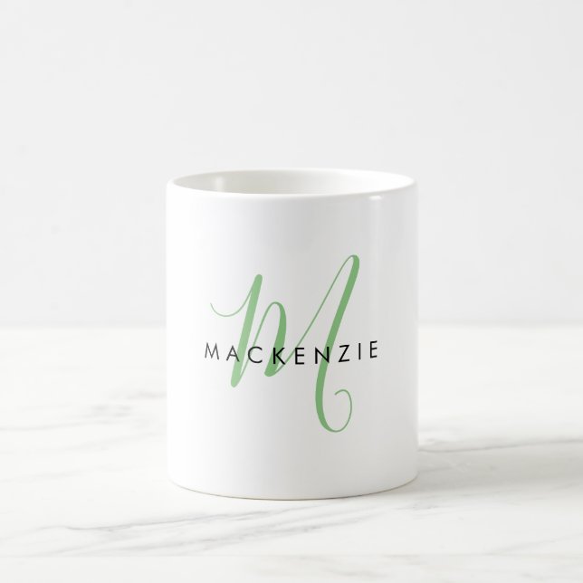 Elegant Modern Green Script Monogram Kaffeetasse (Mittel)