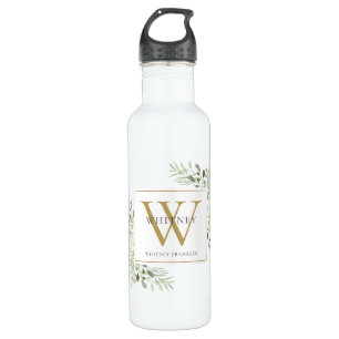 Elegant Modern Greenery Gold Monogram Edelstahlflasche