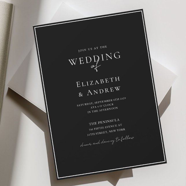 Elegant, modern, Handschrift, Schwarze Hochzeit Einladung (Elegant, Modern, Handwriting, Black Wedding Invitation)
