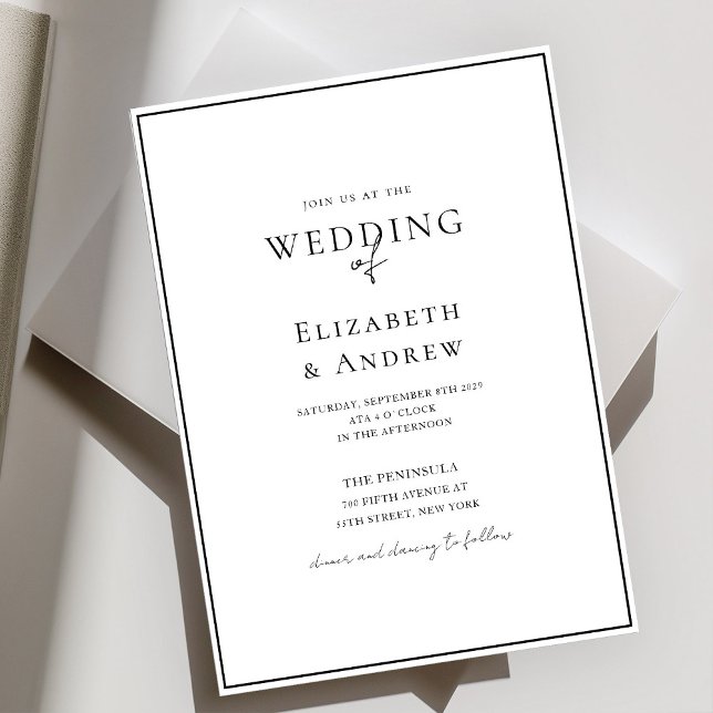 Elegant, modern, Handschrift, Weiß und Schwarz Hoc Einladung (Elegant, Modern, Handwriting, White Wedding Invitation)