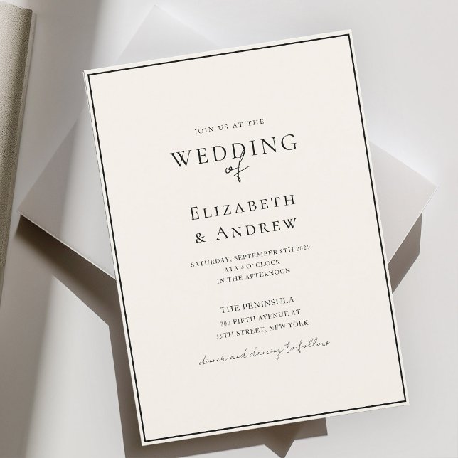 Elegant, modern, handschriftlich, Beige und Schwar Einladung (Elegant, Modern, Handwriting, Beige Wedding Invitation)