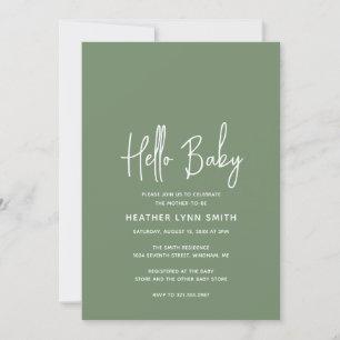 Elegant Modern Hello Baby Sage Green Baby Shower Einladung