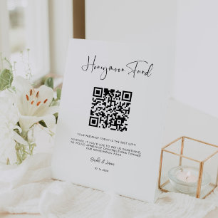 Elegant & Modern Honeymoon-Fonds QR-Code Sockelschild