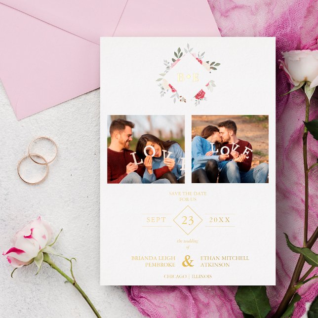 Elegant Modern Initials Floral Anagram 2 Photos  Folieneinladung (Von Creator hochgeladen)