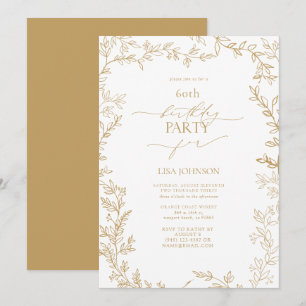 Elegant Modern Leaf Gold 60. Geburtstag Einladung
