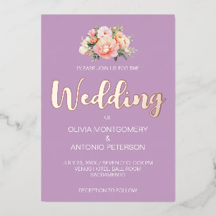 Elegant Modern Light Pink Peony Lilac Wedding Folieneinladung