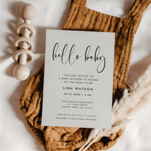 Elegant & Modern Light Sage Green Hello Baby Einladung