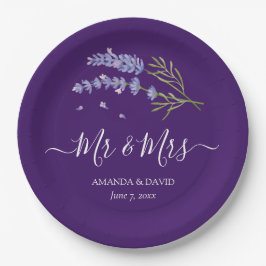 Elegant Modern Lila Lavender Mr. und Mrs. Wedding Pappteller