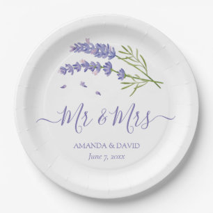 Elegant Modern Lila Lavender Mr. und Mrs. Wedding Pappteller