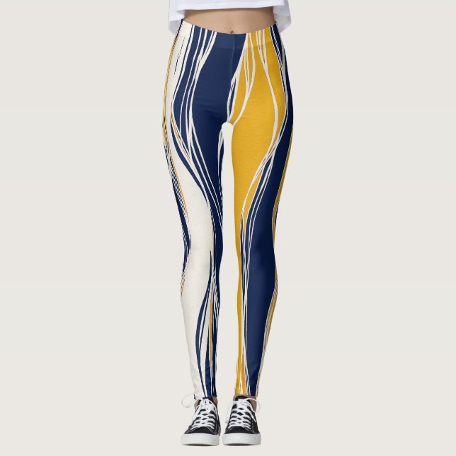 Elegant, modern, Linien, blau und gelb Leggings (Vorderseite)