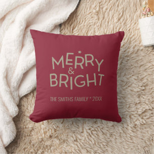 Elegant Modern Merry & Bright Christmas Red Kissen