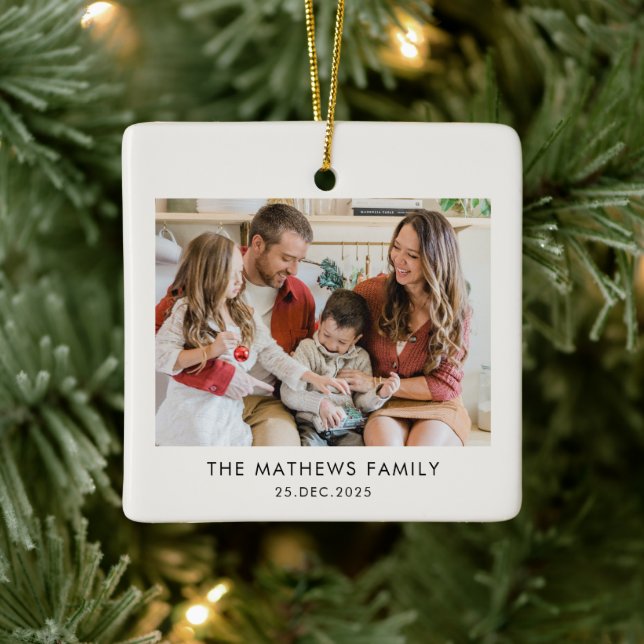 Elegant Modern Minimal Family Photo Christmas Keramikornament (Baum)