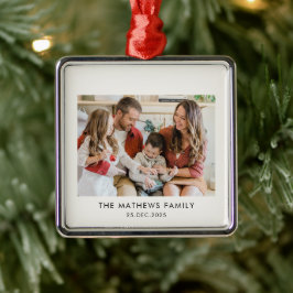 Elegant Modern Minimal Family Photo Christmas Ornament Aus Metall