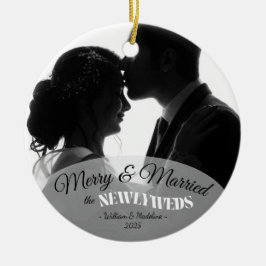 Elegant Modern Minimalist Black And White Newlywed Keramik Ornament