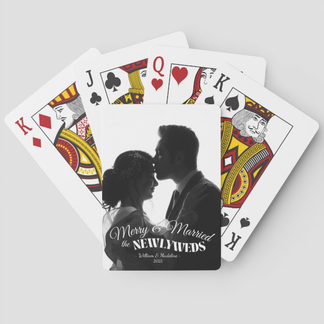 Elegant Modern Minimalist Black And White Newlywed Spielkarten (Rückseite)