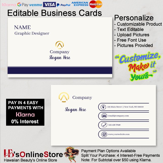 Elegant Modern Minimalist Navy Blue Cream Pearl Visitenkarte (Elegant Modern Minimalist Navy Blue Cream Pearl Business Card.)