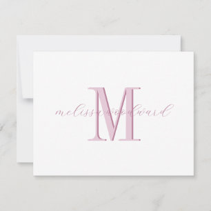 Elegant Modern Monogram Initial Script Name Pink Mitteilungskarte