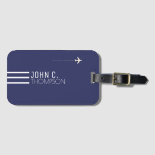 elegant & modern monogram on blue travel gepäckanhänger