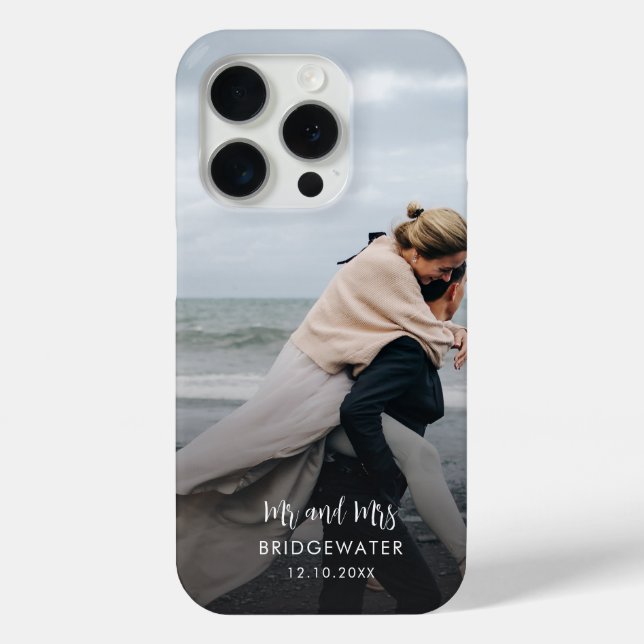 Elegant Modern Mr. and Mrs Monogram Wedding Foto Case-Mate iPhone Hülle (Rückseite)