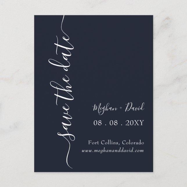 Elegant Modern Navy Blue Save the Date Ankündigungspostkarte (Vorderseite)