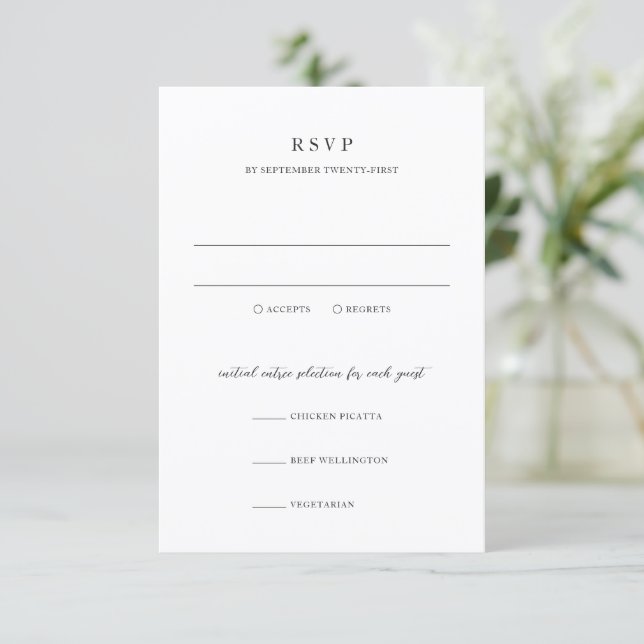 Elegant Modern Neutral Wedding RSVP Karte (Stehend Vorderseite)