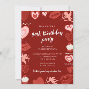 Elegant Modern Niedlich Hearts Rot 94. Geburtstag Einladung