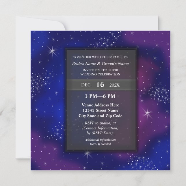 Elegant Modern Night Sky Galaxy Wedding Party Einladung (Vorderseite)