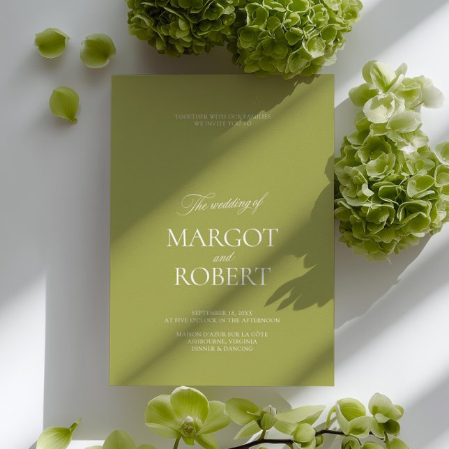 Elegant Modern Olive Green & White Wedding Einladung (Elegant Modern Olive Green & White Wedding Invitation)