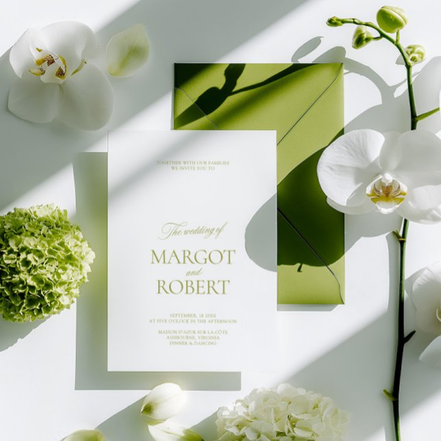 Elegant Modern Olive Green & White Wedding Einladung (Elegant Modern Olive Green & White Wedding Invitation)