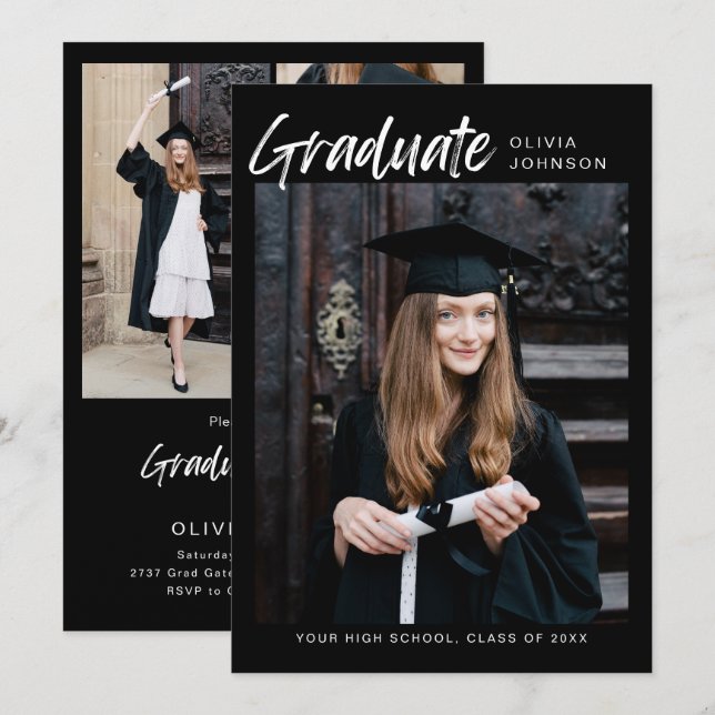 Elegant Modern Photo Collage Graduation Party  Inv Einladung (Vorne/Hinten)