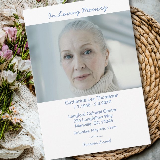 Elegant Modern Photo Dusty Blue Funeral Einladung (Elegant Modern Photo Dusty Blue Funeral Invitation
)