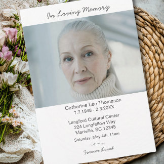 Elegant Modern Photo Funeral In Loving Memory Einladung