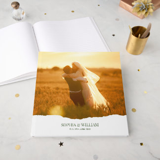 Elegant Modern Photo Torn Paper Wedding Guest Book Gästebuch
