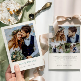 Elegant Modern Photos Script Love & Thanks Wedding Dankeskarte