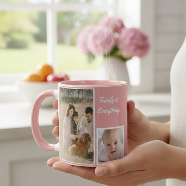 Elegant Modern Pink and White Mug with Family  Tasse (Von Creator hochgeladen)